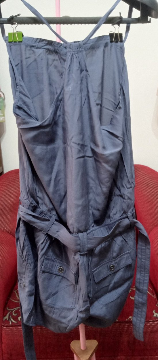 Düğmeli, Straplez, Mavi Kadın Tulum - Görsel 4