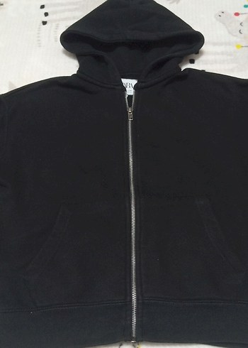 Çocuk Siyah Kapüşonlu Fermuarlı Sweatshirt - Görsel 2