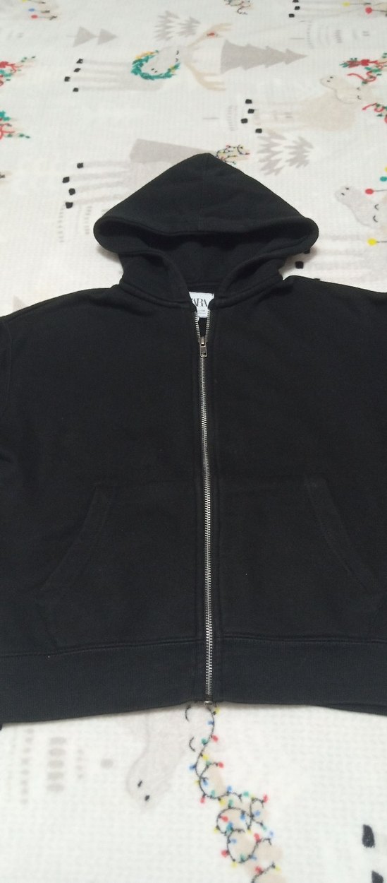 Çocuk Siyah Kapüşonlu Fermuarlı Sweatshirt - Görsel 2