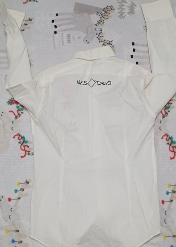 Beyaz Baskılı Uzun Kollu Kadın Gömlek - Görsel 4