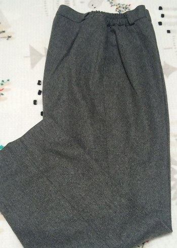 Düğmeli Gri Kadın pamuklu Kumaş Pantolon - Görsel 4