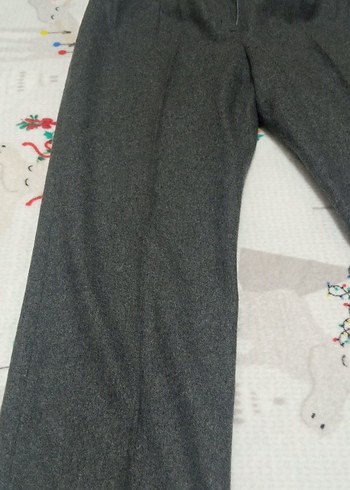 Düğmeli Gri Kadın pamuklu Kumaş Pantolon - Görsel 2