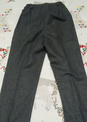 Düğmeli Gri Kadın pamuklu Kumaş Pantolon - Görsel 3