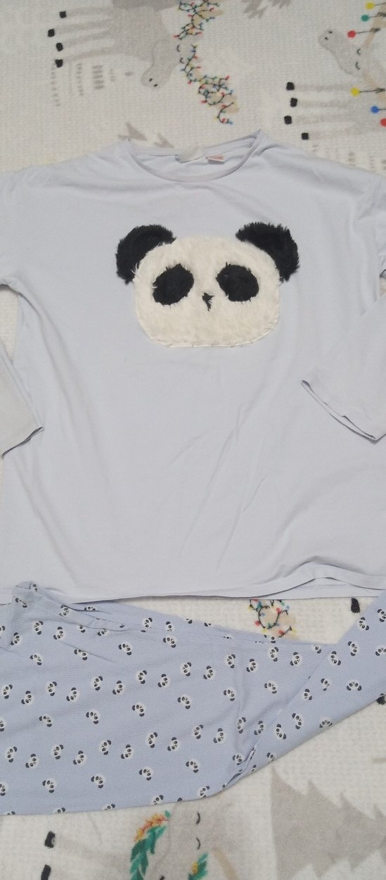 Gri Panda Desenli Çocuk Pijama Takımı - Görsel 2