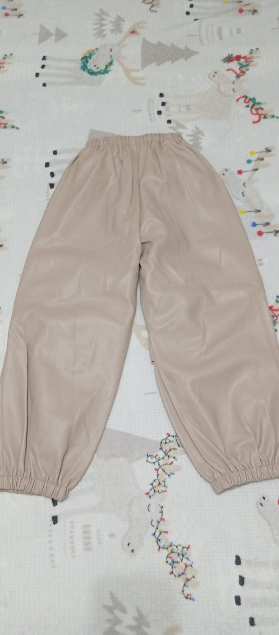 Bej Düğmeli Çocuk Midi Suni Deri Pantolon - Görsel 2