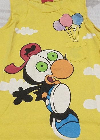 Sarı Kabartmalı Baskılı Kolsuz Kız Tişörtü - Görsel 2