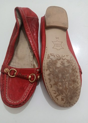 Dior Kırmızı Deri Tokalı Kadın Dolgu Topuklu Babet