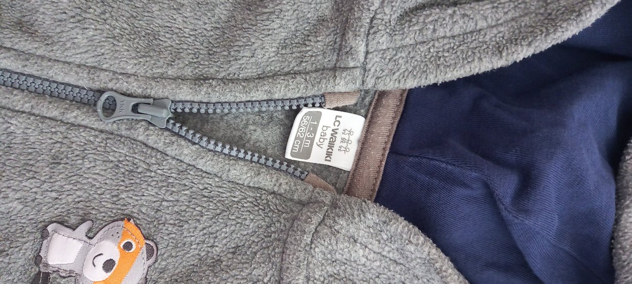 Gri unisex  bebek Fermuarlı Tulumu - Görsel 2