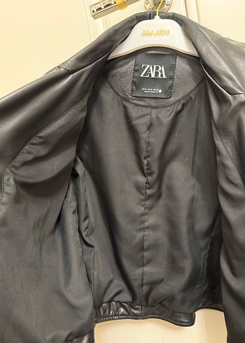 ZARA Siyah Deri Kemerli Biker Ceket - Görsel 7