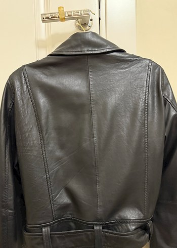 ZARA Siyah Deri Kemerli Biker Ceket - Görsel 6