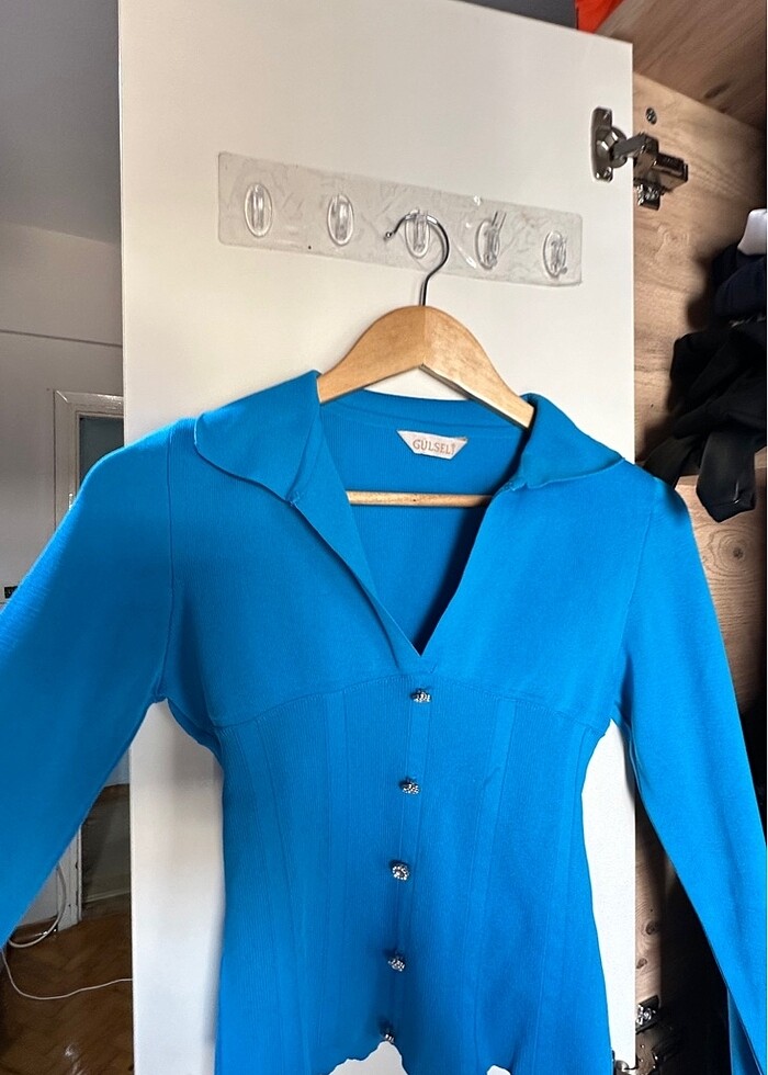 mavi merserise taşlı ince kazak - Görsel 2