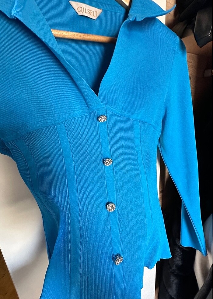 mavi merserise taşlı ince kazak - Görsel 4