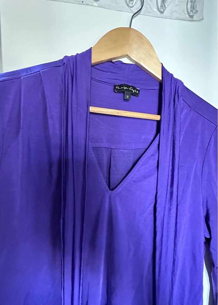 yakası bağlama detaylı mor bluz - Görsel 3