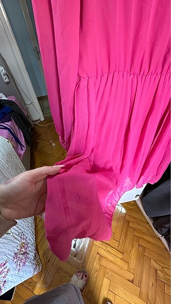 Pembe şifon elbise - Görsel 5