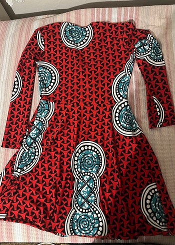 Uzun Kollu Kırmızı Bohem V Yaka Elbise - Görsel 4