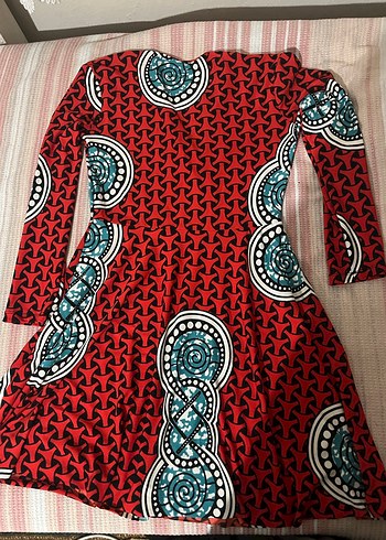 Uzun Kollu Kırmızı Bohem V Yaka Elbise - Görsel 3