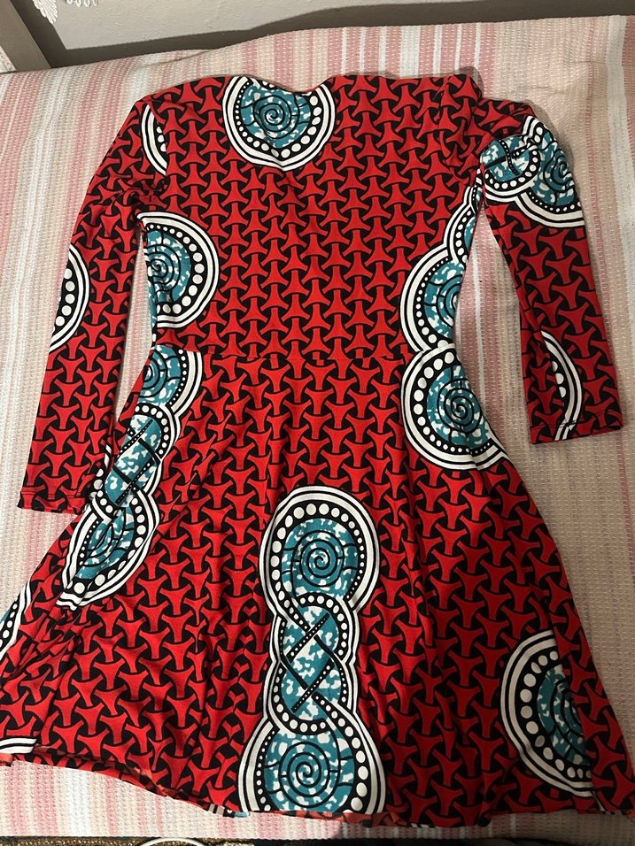 Uzun Kollu Kırmızı Bohem V Yaka Elbise - Görsel 4