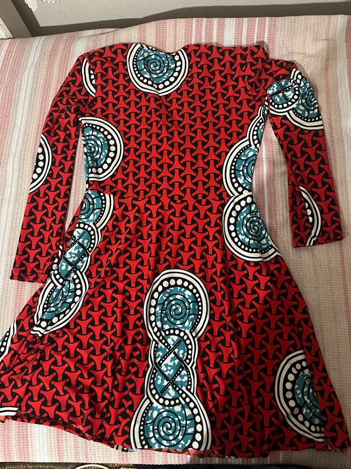 Uzun Kollu Kırmızı Bohem V Yaka Elbise - Görsel 3