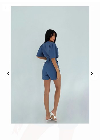 Bershka Mavi Kemerli Kısa Denim Tulum