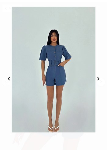 m Beden Mavi Kemerli Kısa Denim Tulum