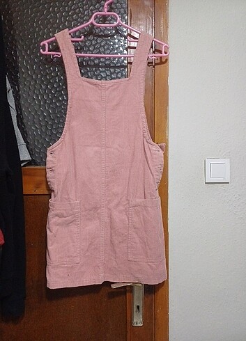 Bershka Pembe kadife salopet