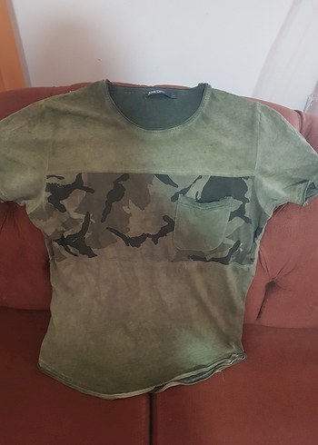 Erkek Haki Kısa Kollu Tişört/ L