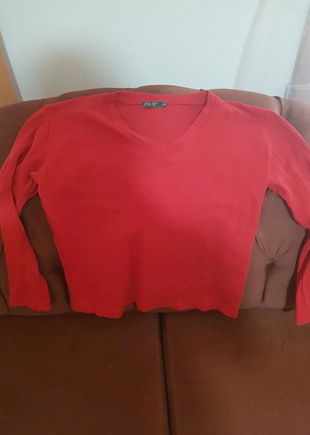 Kırmızı V Yaka Kadın T-shirt/XL