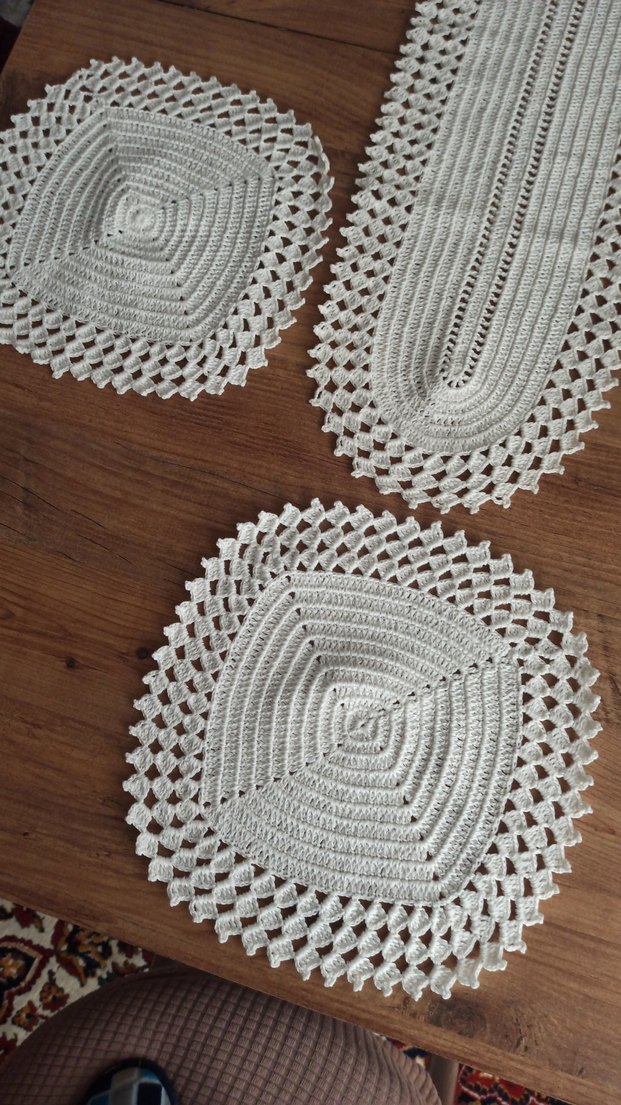 Beyaz Örgü Masa Takımı - Görsel 4