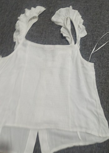 Kız Çocuk Beyaz Keten Düğmeli Bluz - Görsel 6