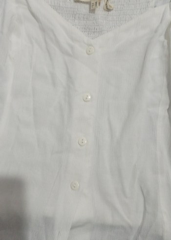 Kız Çocuk Beyaz Keten Düğmeli Bluz - Görsel 2