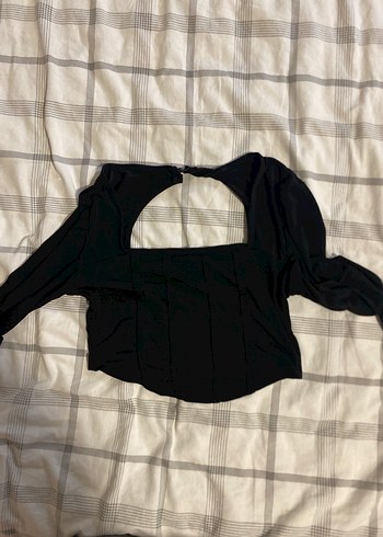 Siyah Straplez Uzun Kollu Crop Top - Görsel 2