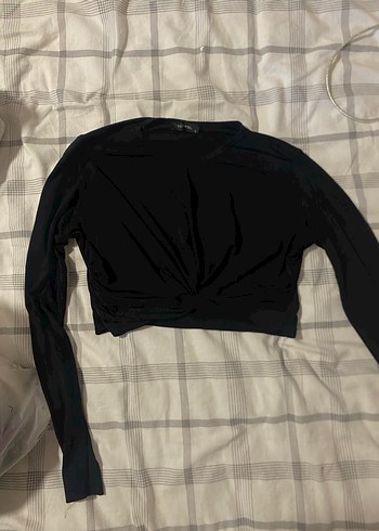 Siyah Uzun Kollu Crop Top - Görsel 2