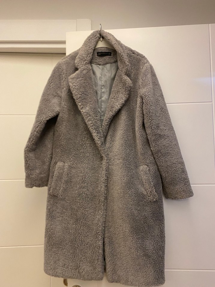 Gri Midi Peluş Kadın Kaban - Görsel 2