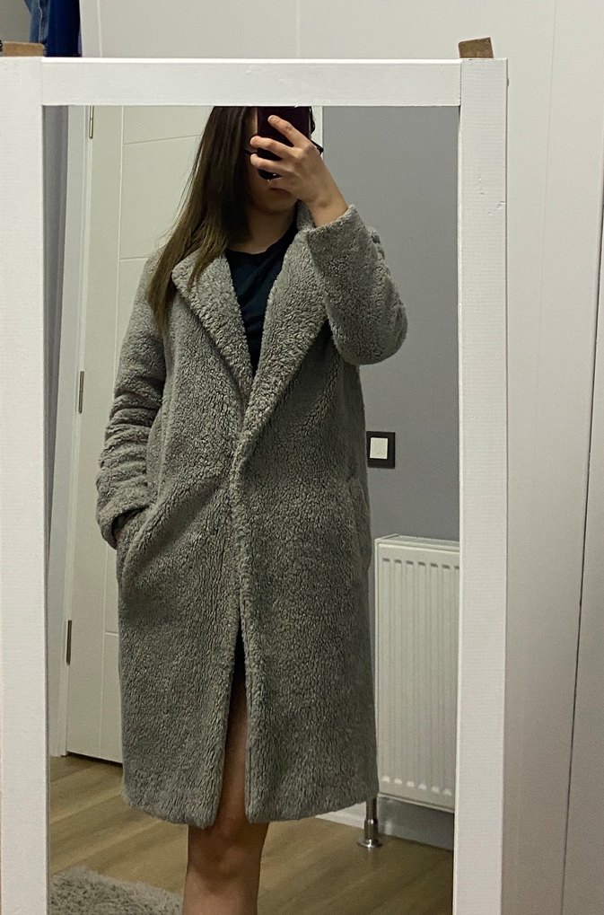 Gri Midi Peluş Kadın Kaban - Görsel 3