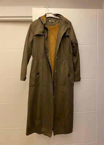 Kadın Haki Uzun Kuşaklı mont - Görsel 3