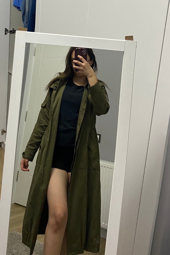 Kadın Haki Uzun Kuşaklı mont - Görsel 2