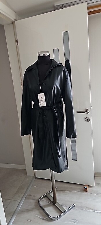 uzun deri ceket - Görsel 4