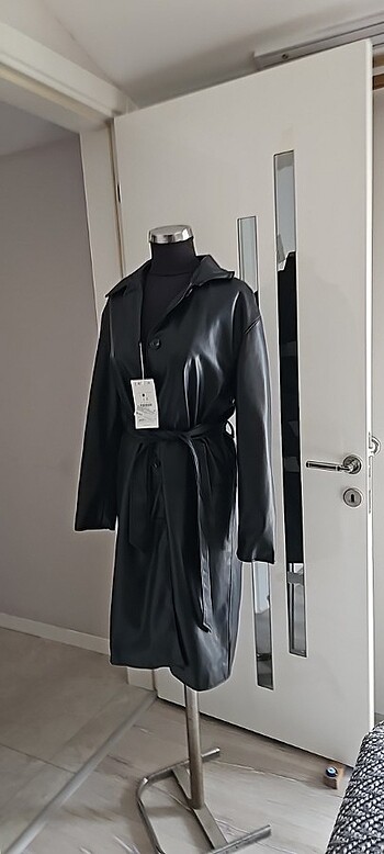 uzun deri ceket - Görsel 5