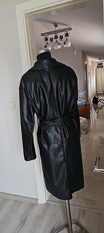 uzun deri ceket - Görsel 8