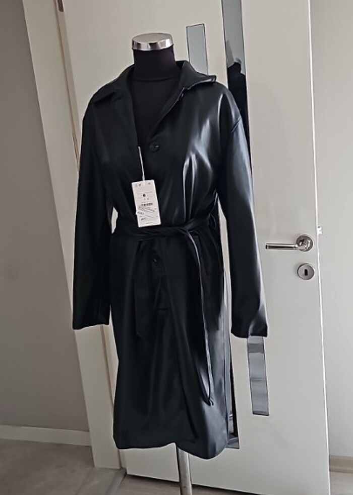 uzun deri ceket - Görsel 4