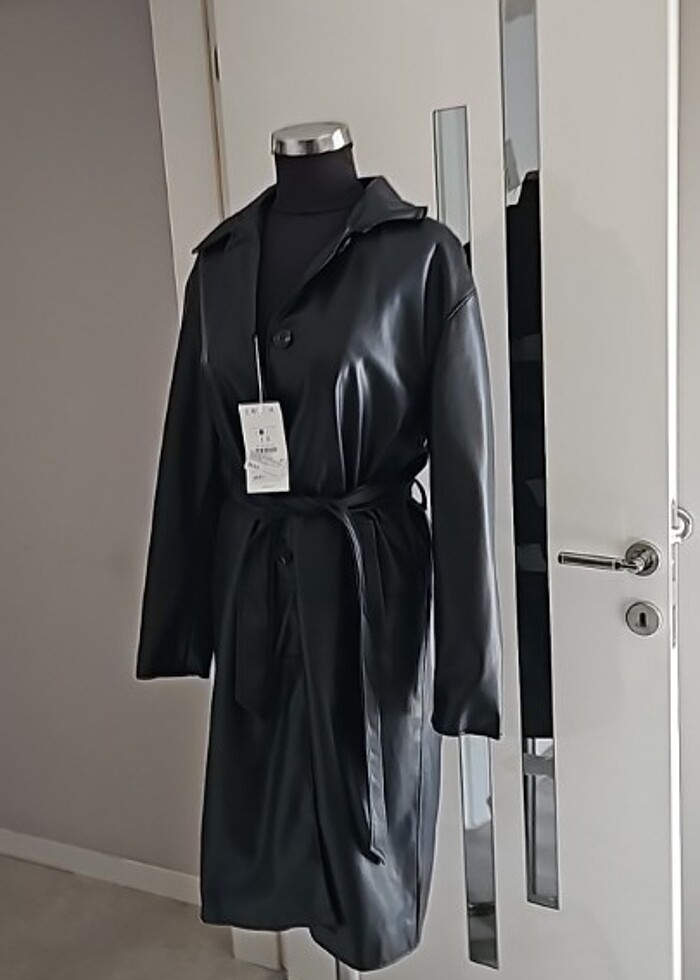 uzun deri ceket - Görsel 5