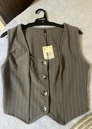 Düğmeli Gri Kadın Yelek - Görsel 2