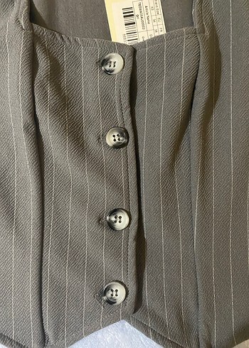 Düğmeli Gri Kadın Yelek - Görsel 3