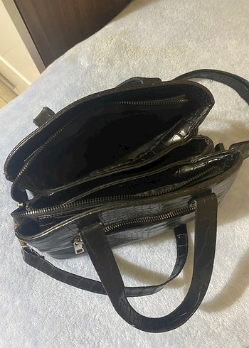 Klasik Siyah Yılan Derisi Desenli Çanta - Görsel 5