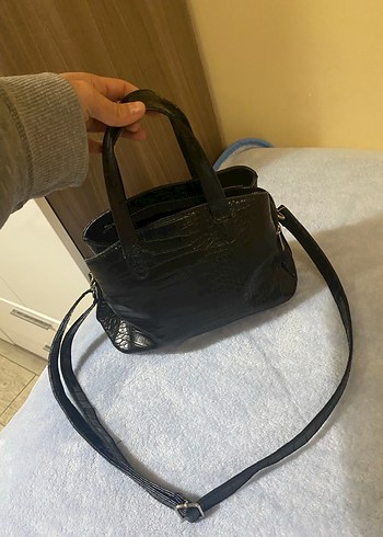 Klasik Siyah Yılan Derisi Desenli Çanta - Görsel 6