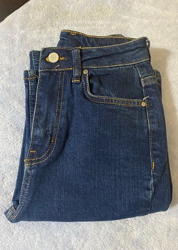 Düğmeli Mavi Kadın Kot Pantolon - Görsel 4