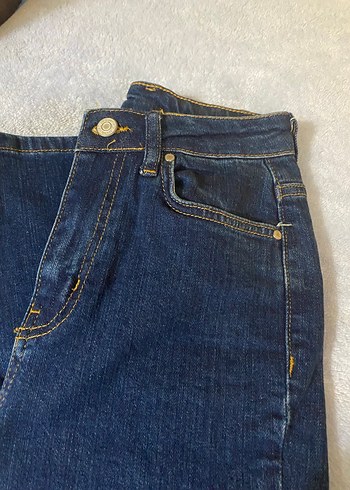 Düğmeli Mavi Kadın Kot Pantolon - Görsel 2