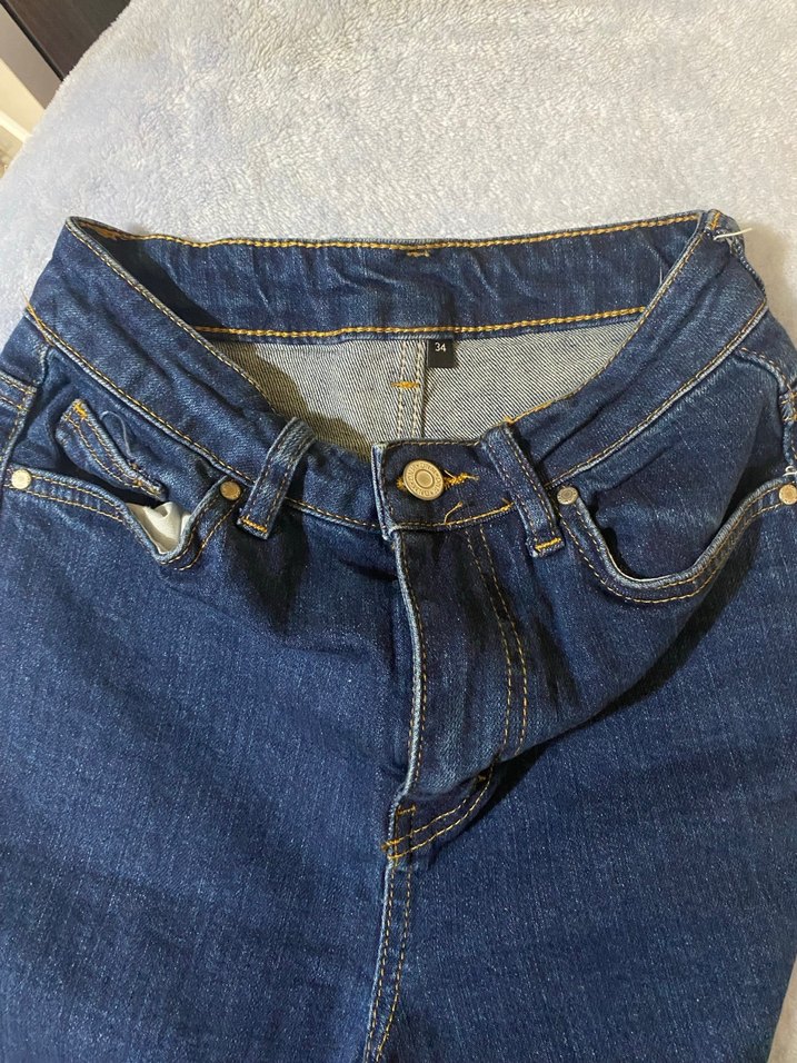 Düğmeli Mavi Kadın Kot Pantolon - Görsel 5