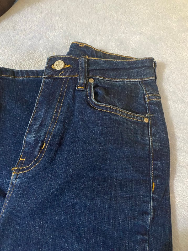 Düğmeli Mavi Kadın Kot Pantolon - Görsel 2