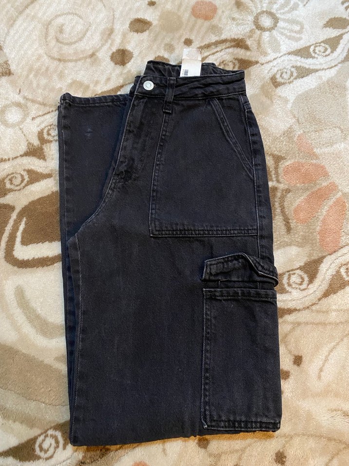 Siyah Loose Fit Midi Kadın Kot Pantolon - Görsel 2